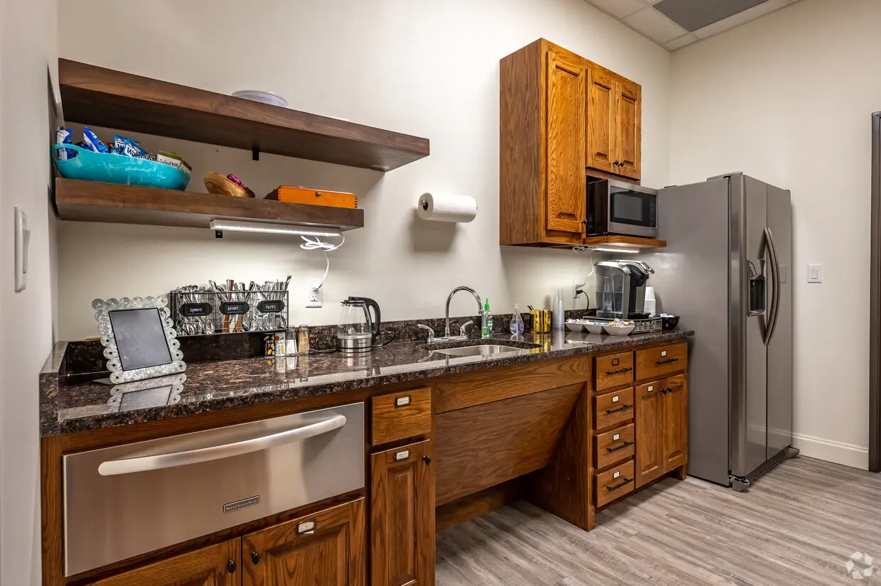 Serving kitchen inside Suite 650 at Peden Yards